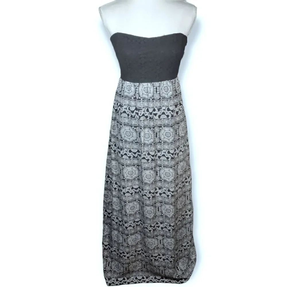 BLACK & CREAM/WHITE STRAPLESS CUTOUT MAXI DRESS SZ.S EUC
